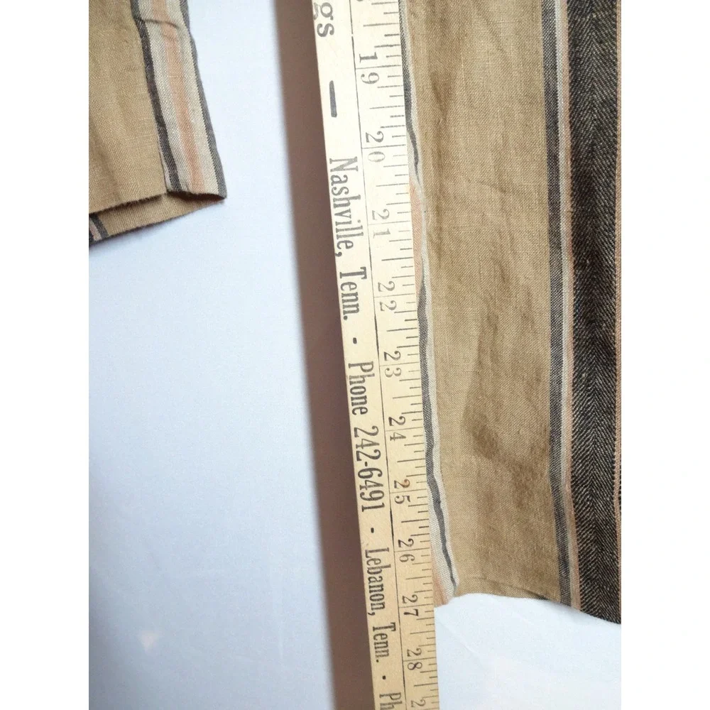 VTG Banana Republic Wide Leg Pants Womens S Tan Striped Linen Coastal Trousers